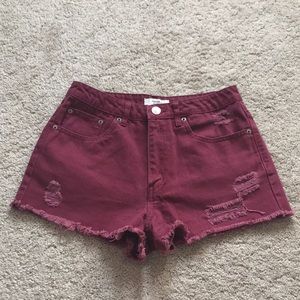 Burgundy Jean High Wasted Shorts